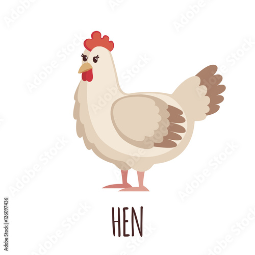 Cute white hen in flat style.