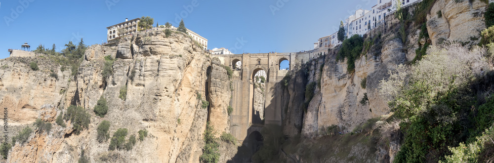 Panoramic view of the New Bridge over Guadalevin River in Ronda,