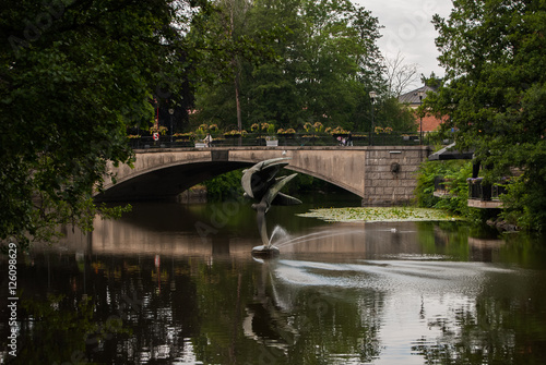 Fountain in the middle of water pond, Nykoping, Sweden