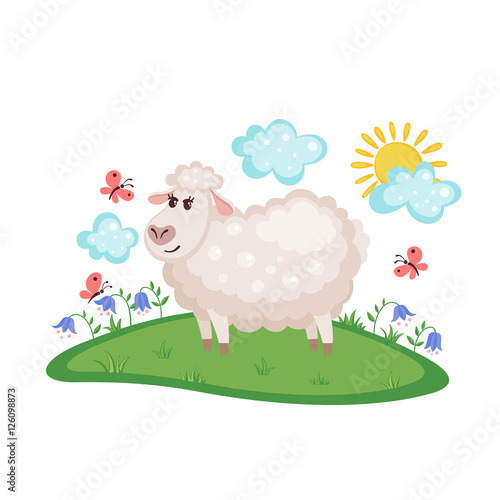 Cute sheep on a meadow.