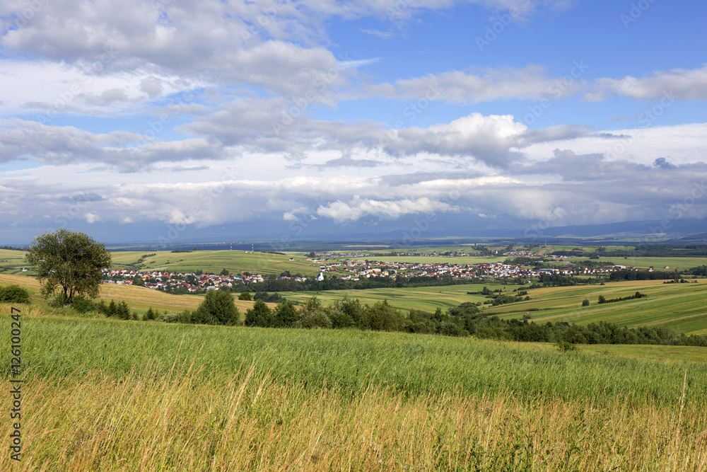Obraz premium Clear green Landscape with little Village from the summer Mountains Magura in Slovakia