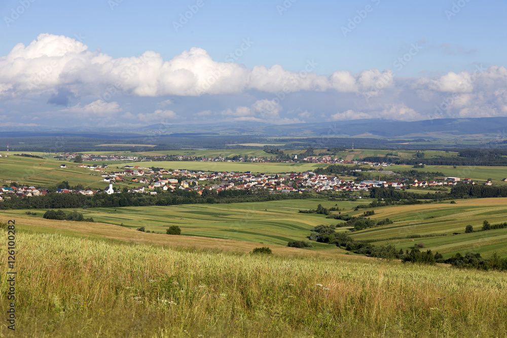Obraz premium Clear green Landscape with little Village from the summer Mountains Magura in Slovakia