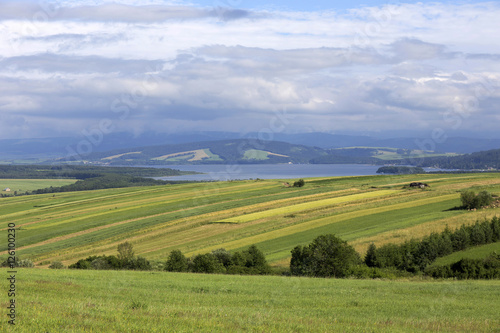 Clear green Landscape with little Village from the summer Mountains Magura in Slovakia