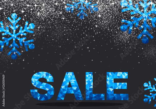 Sale background with blue snowflakes.