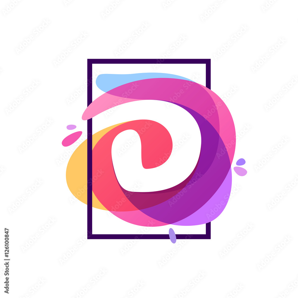 D letter logo in square frame at watercolor splash background. D letter logo in square frame at watercolor splash background.