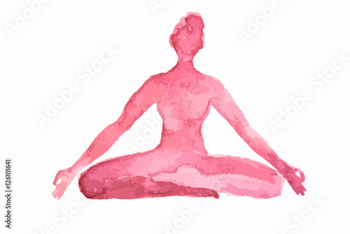 Watercolor yoga pose on white background. Asana. Healthy lifestyle and relaxation. Lotus pose.