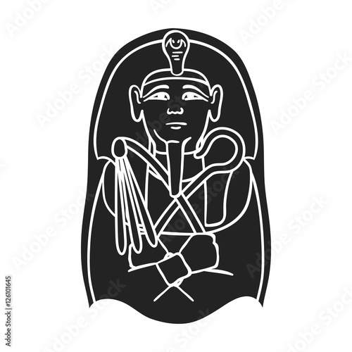 Egyptian pharaoh sarcophagus icon in black style isolated on white background. Museum symbol stock vector illustration.