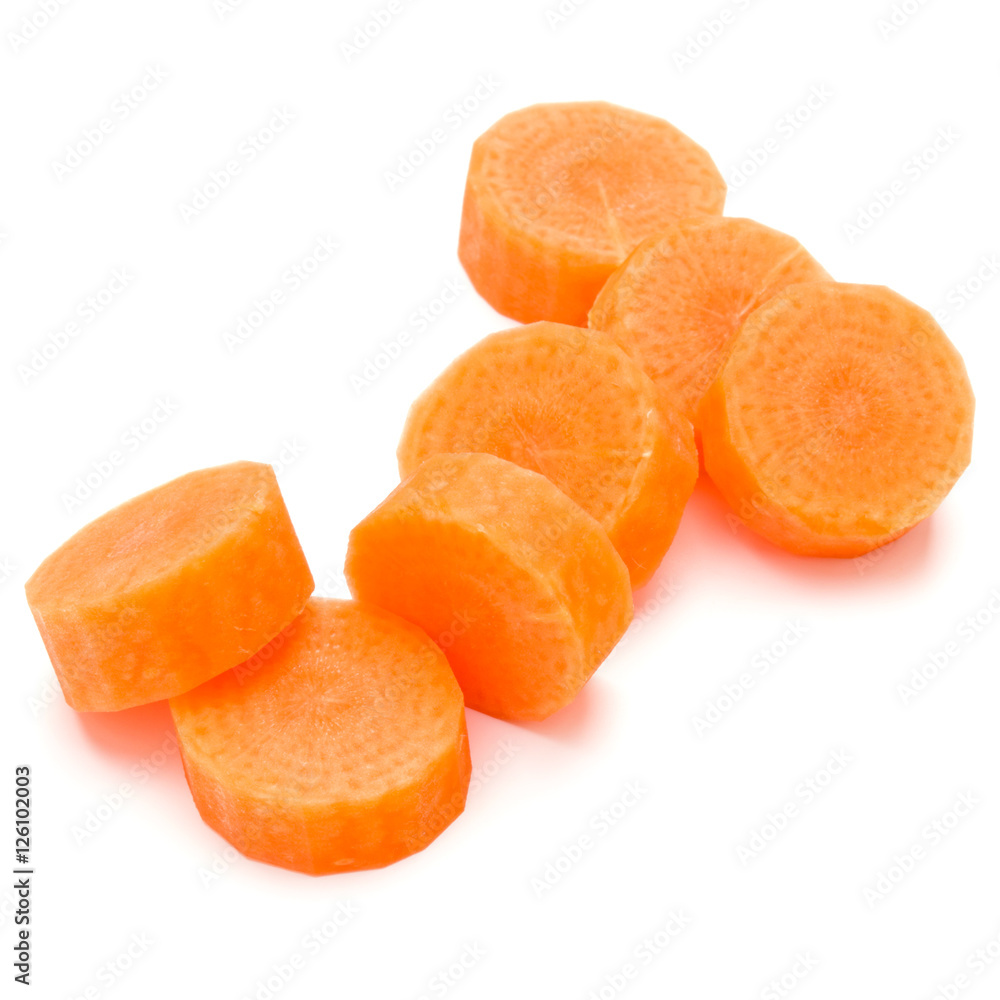 Chopped carrot slices isolated on white background cutout Chopped carrot slices isolated on white background cutout