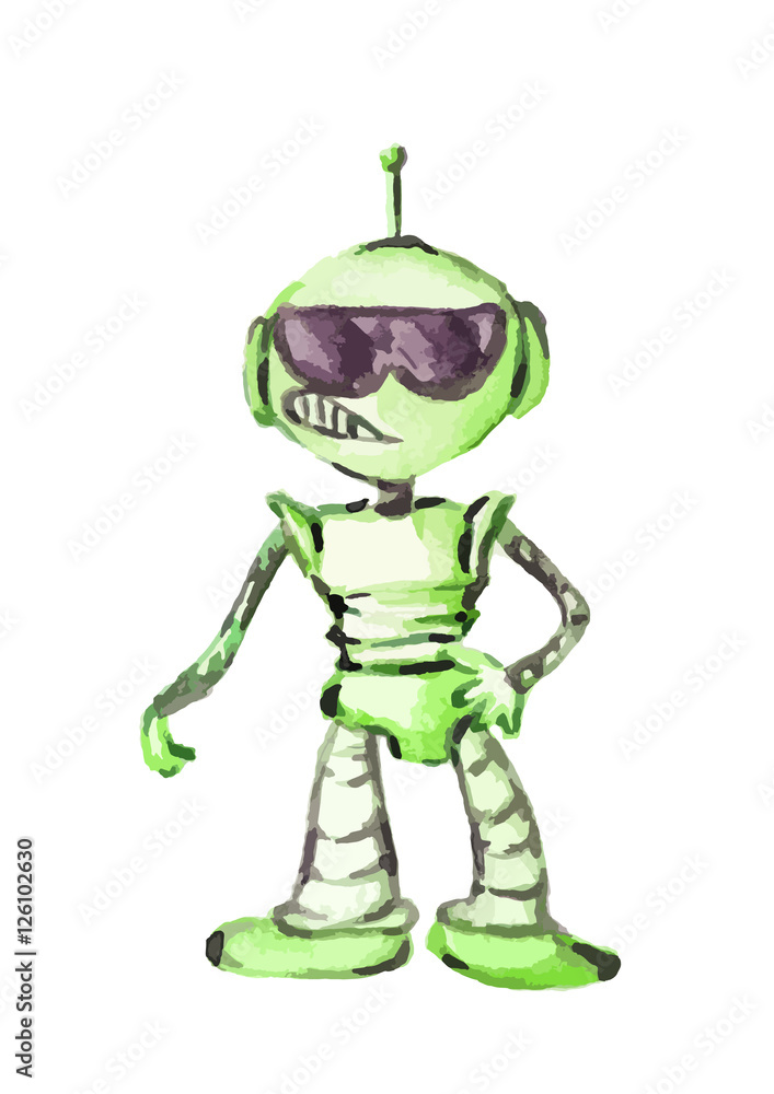 Isolated watercolor robot on white background. New technology. Funny character. Isolated watercolor robot on white background. New technology. Funny character.