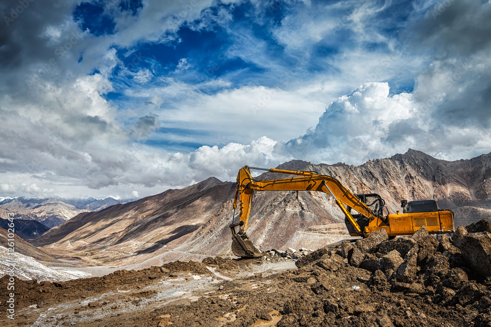 Road construction in mountains Himalayas Road construction in mountains Himalayas