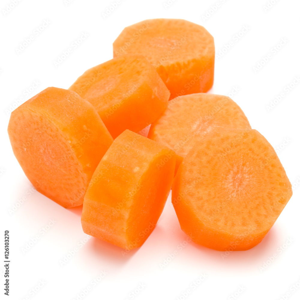 Chopped carrot slices isolated on white background cutout Chopped carrot slices isolated on white background cutout