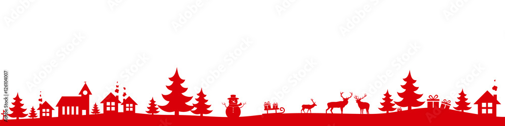 Fototapeta premium Christmas landscape, red holidays banner, border, background
