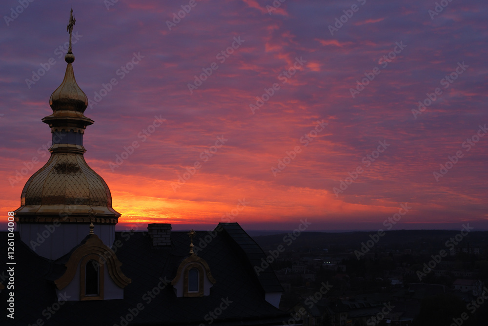 The dome of the Orthodox church at dawn