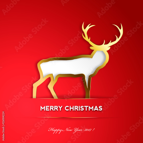 Gold reindeer on red background
