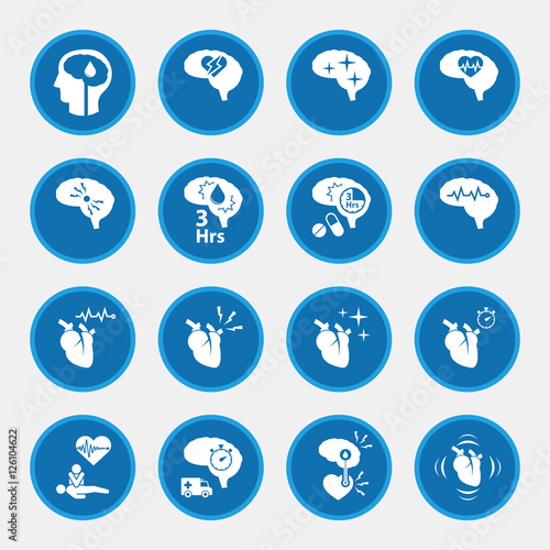 icon set of  stroke disease for infographic. circle blue button