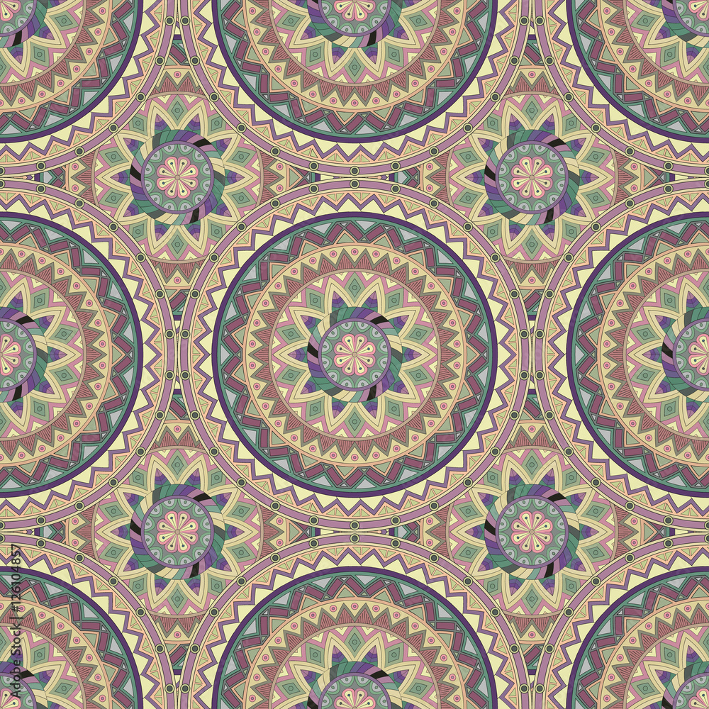 Ornate floral seamless texture, endless pattern with vintage mandala elements.