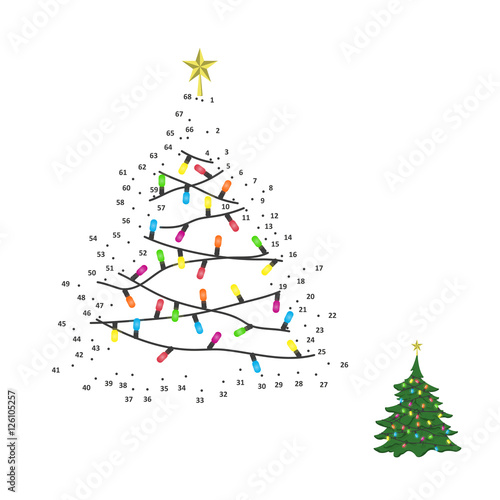 Numbers game for children. Dot to dot education game. Christmas