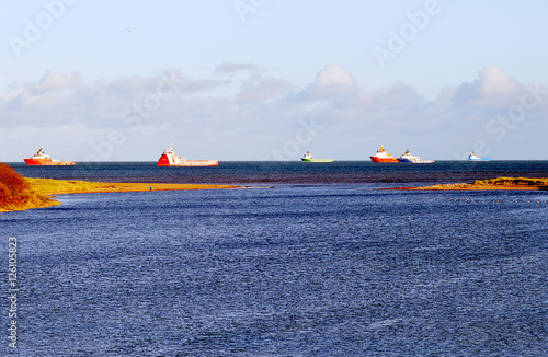 Oil-rig supply vessels off the Aberdeen coast at Donmouth