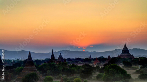 Aerial view to Bagan at sunset, Myanmar