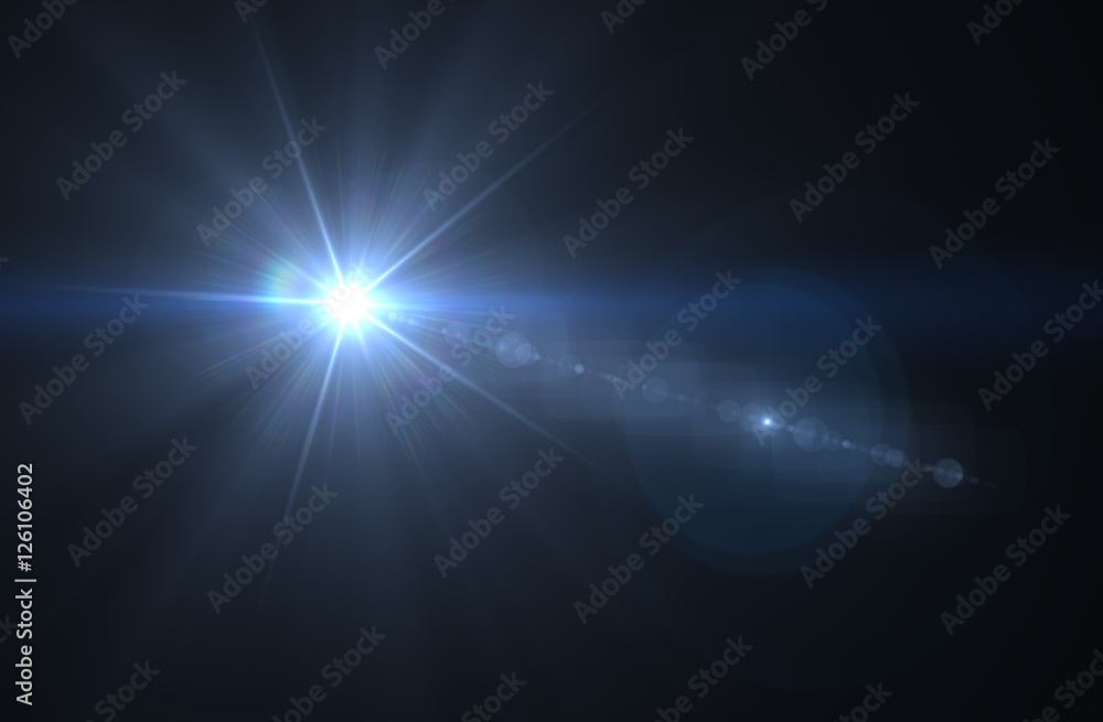 Lens flare effect in space 3D render