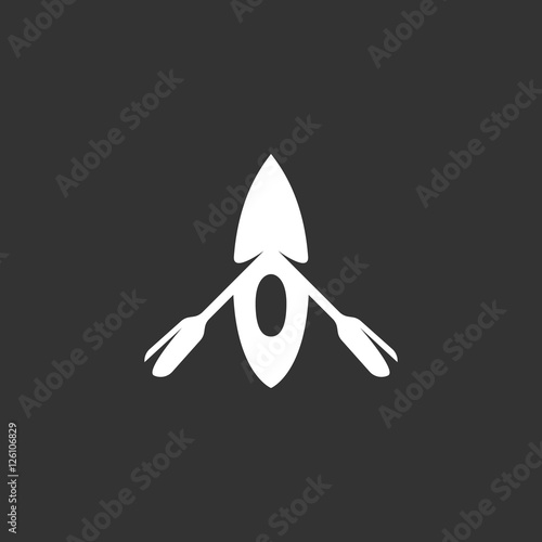 Canoe logo on black background. Boat vector icon
