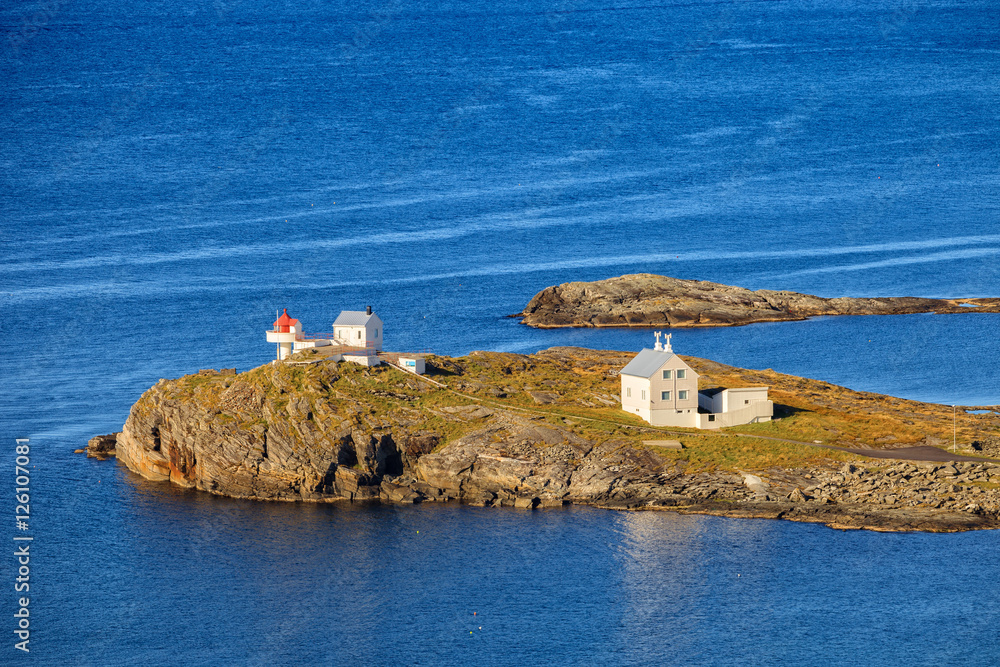 Fjoloy Fyr Lighthouse near Mostery in Norway.