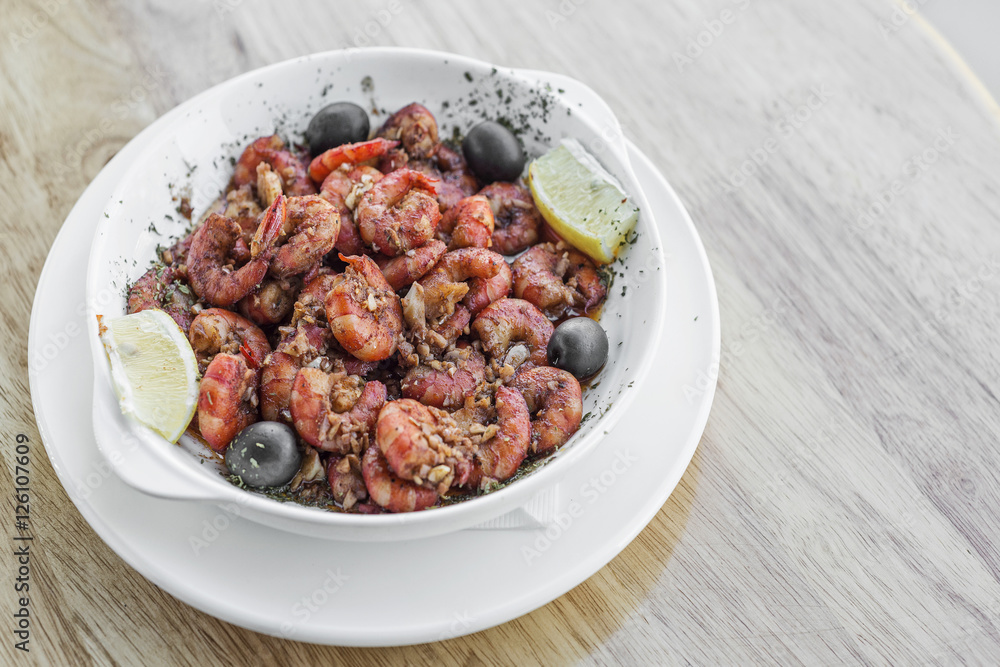 fresh prawns fried in garlic olive oil seafood tapas snack fresh prawns fried in garlic olive oil seafood tapas snack