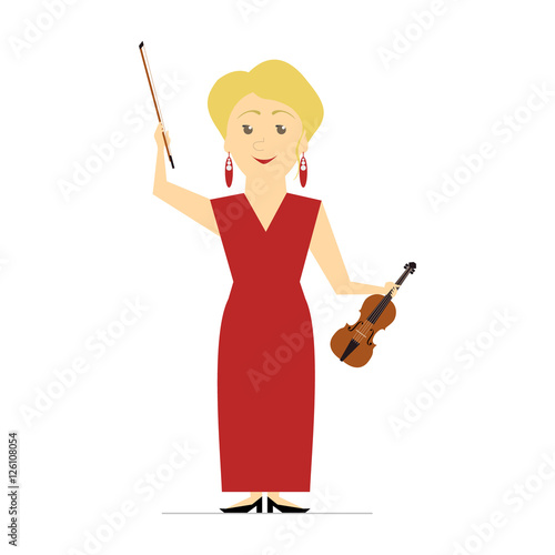 First violin. Girl violinist. Vector flat
