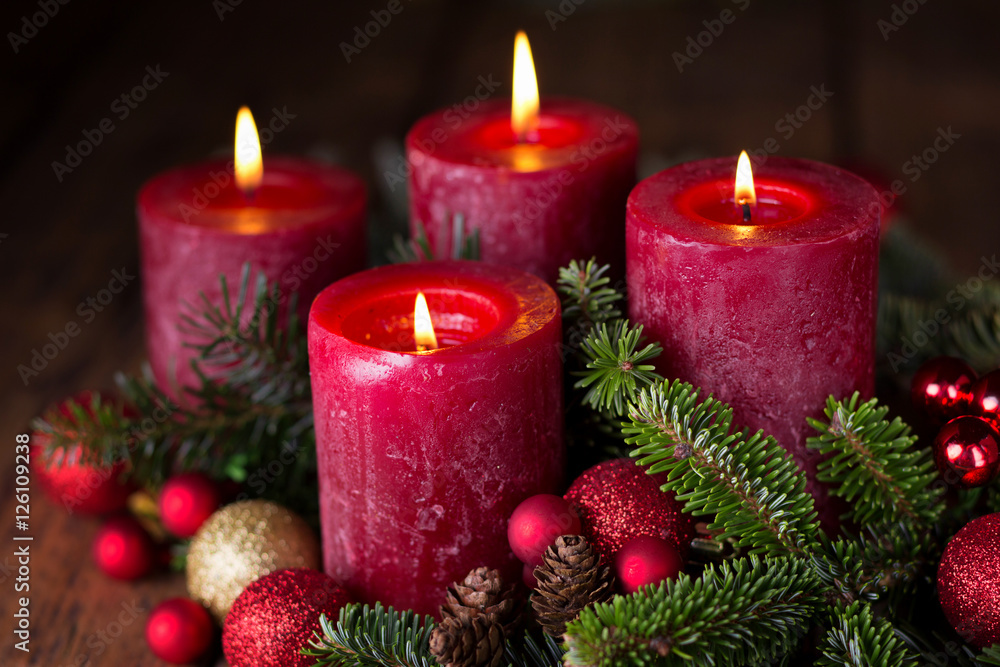 Advent, Weihnachten - Vier brennende Kerzen Advent, Weihnachten - Vier brennende Kerzen
