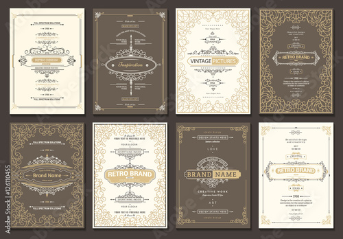Monogram creative cards template with flourishes ornament elements. Elegant design for cafe, restaurant, heraldic, jewelry, fashion