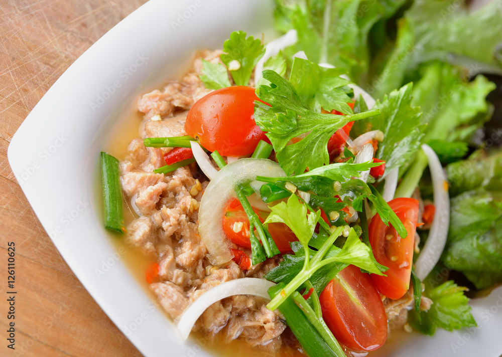 spicy pork salad, Thai cusine spicy pork salad, Thai cusine