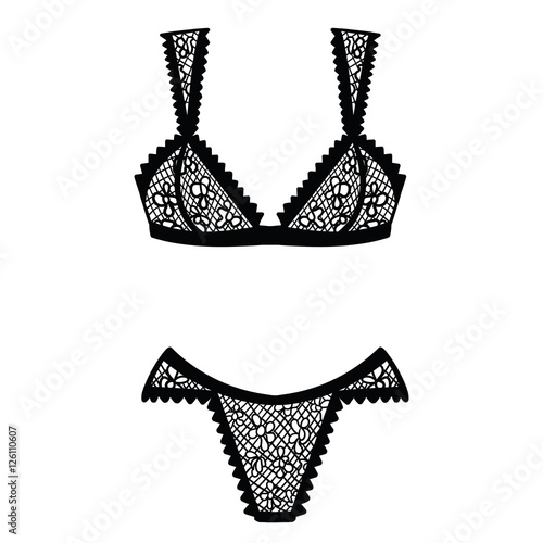 Hand drawn lingerie. Panty and bra set.