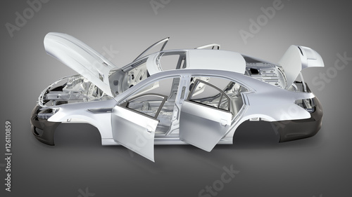 body car with no wheel side view without shadow on grey gradient