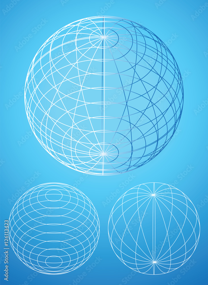 Lined globe. Sphere in 3D. Three-dimensional Earth. Lined globe. Sphere in 3D. Three-dimensional Earth.