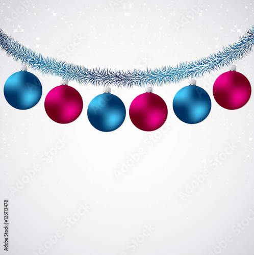 Christmas bauble and tinsel starry background in vector format.