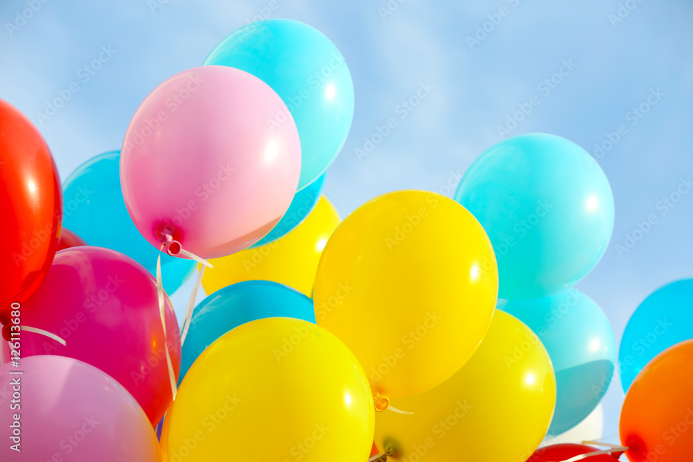 Colorful birthday balloons, closeup Colorful birthday balloons, closeup