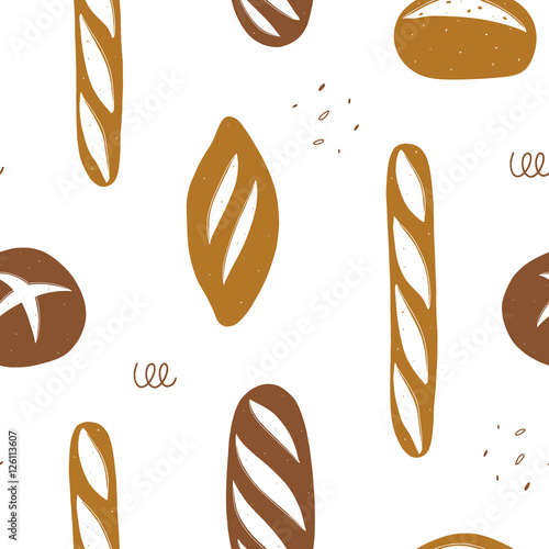 Seamless bread pattern. Repeated hand drawn background for bakeries 