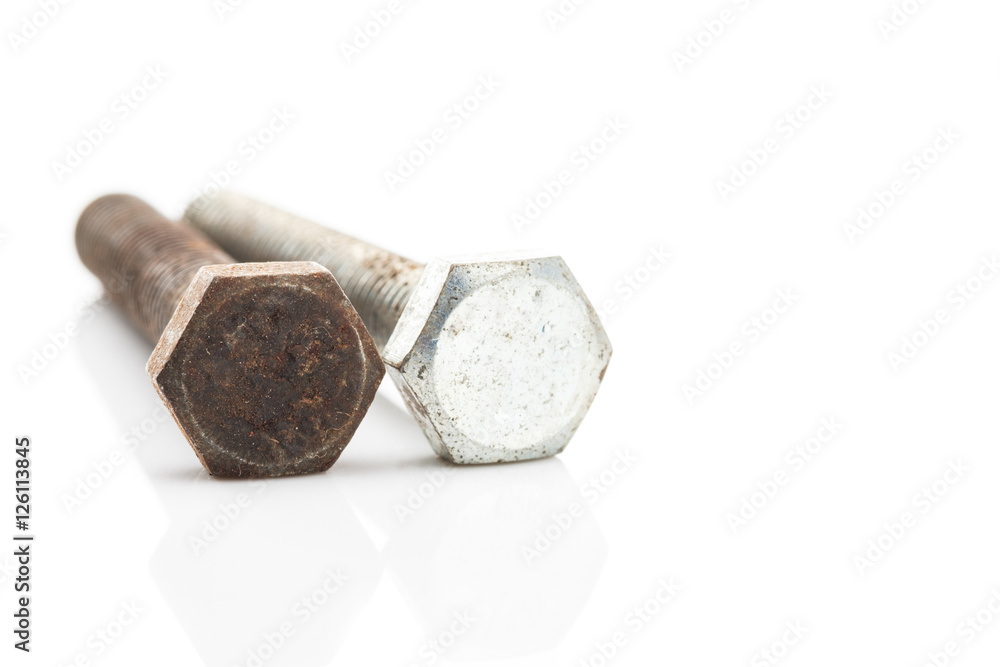 old rusty bolts isolated on white background old rusty bolts isolated on white background