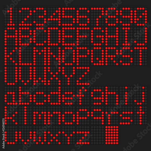 Red led uppercase and lowercase English alphabet, number