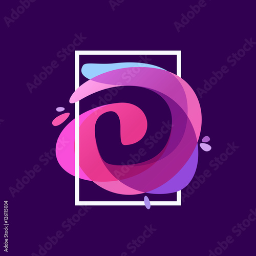 D letter logo in square frame at multicolor splash background.