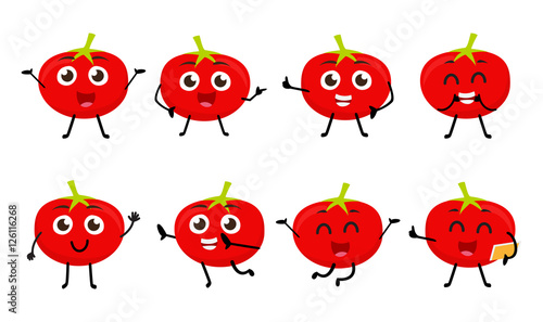 set of funny tomato vegetable character cartoon 