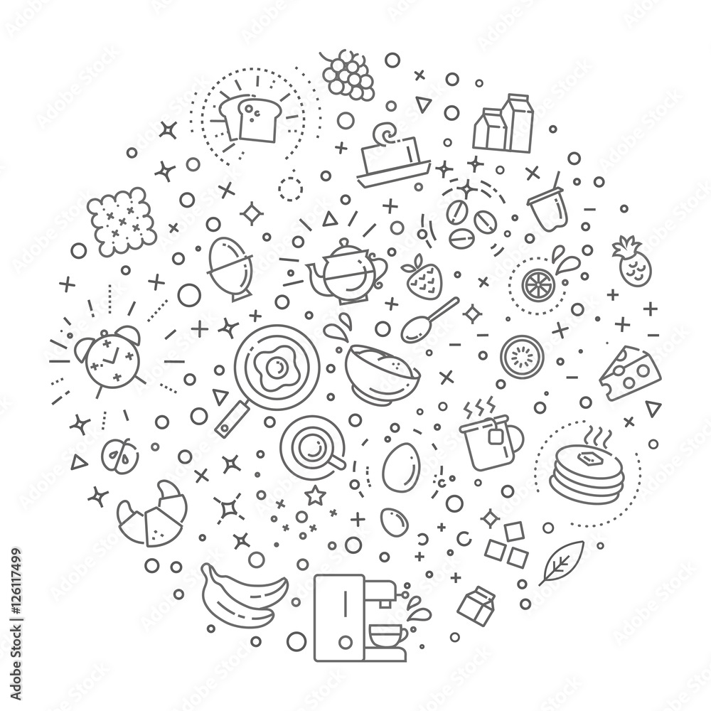 Breakfast concept illustration thin line flat design Stock Vector ...