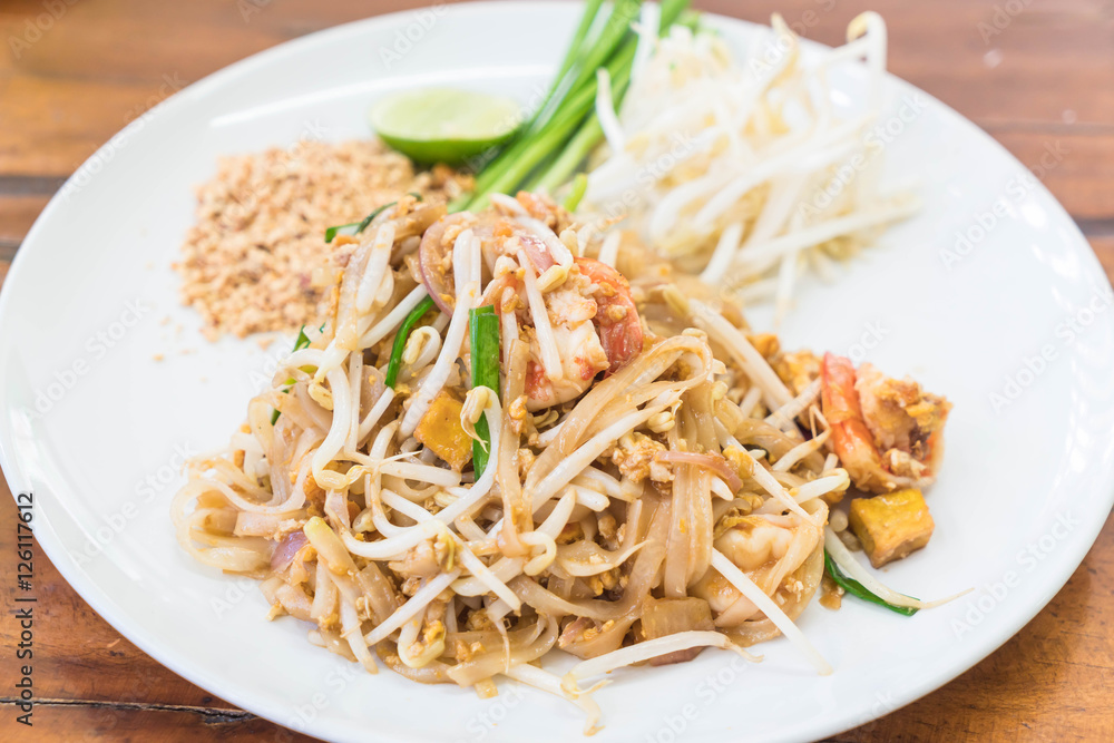 Stir-fried noodle with shrimp or Shrimps Pad Thai Stir-fried noodle with shrimp or Shrimps Pad Thai