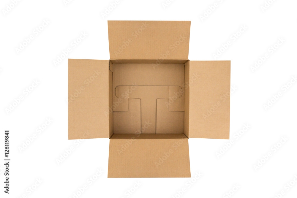 Open brown carton shipping box on white. Open brown carton shipping box on white.