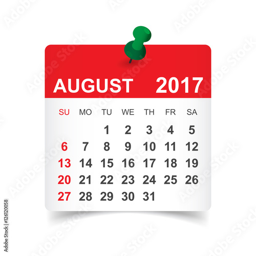 August 2017. Calendar vector illustration