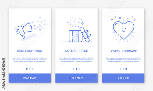 Vector Illustration of onboarding app screens and flat line web icons for e-commerce mobile apps . Modern interface UX, UI GUI screen template for mobile smart phone or responsive web site.