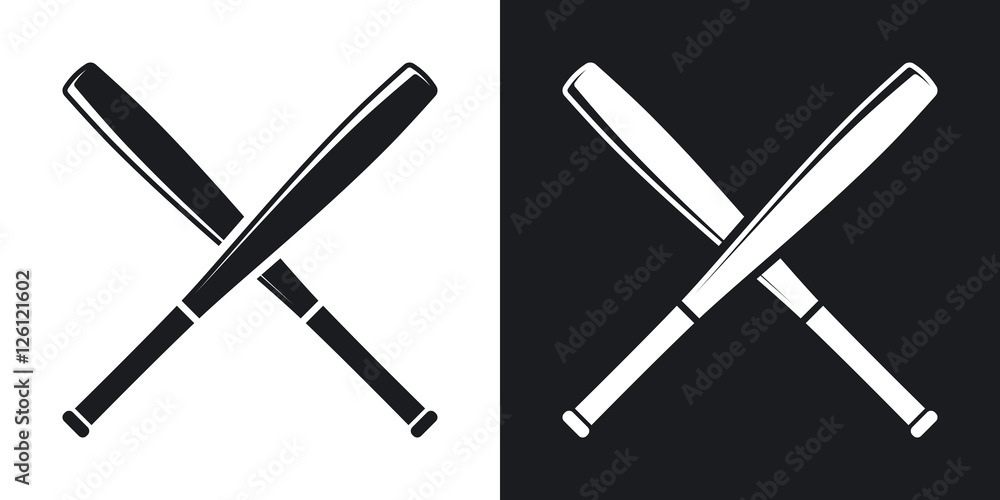 Vector crossed baseball bats icon. Twotone version on black and white