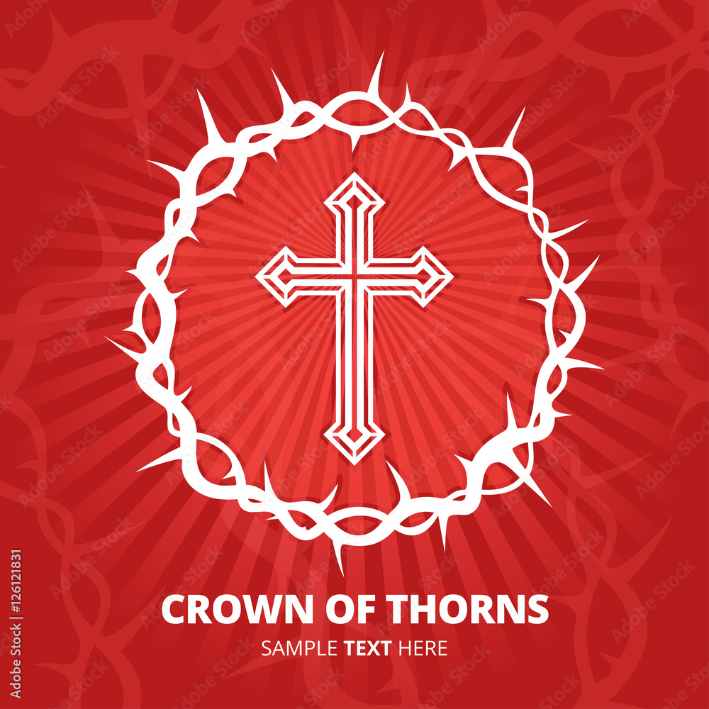 Jesus Crown Of Thorns Symbol With Cross Crucifix Icon On Red Abstract jesus-crown-of-thorns-symbol-with-cross-crucifix-icon-on-red-abstract