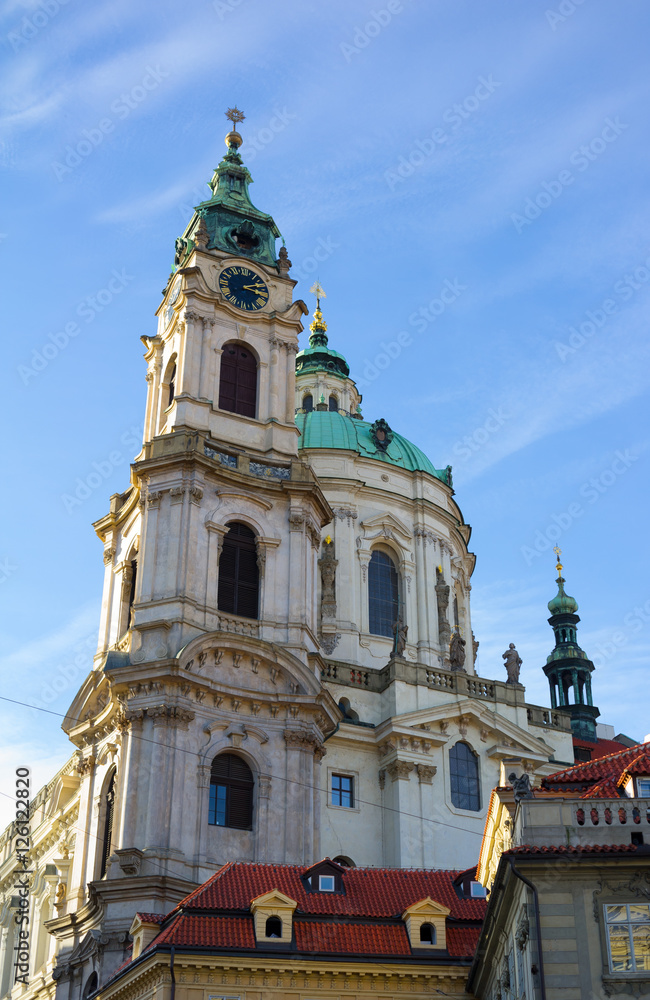Church of Saint Nicolas ( kostel svateho Mikulase ), Lesser Town ( Mala Strana ), Prague, Czech Republic / Czechia - beautiful sacral building made in baroque style. Bottom view
