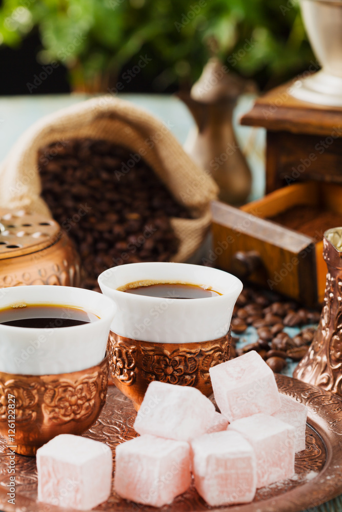 Fototapeta premium Traditionally brewed Turkish coffee. Specified in the original c